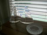 HOYA GLASS SAIL BOATS, LALIQUE ASHETRAY.