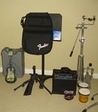 Music stand, bongos, amp...
