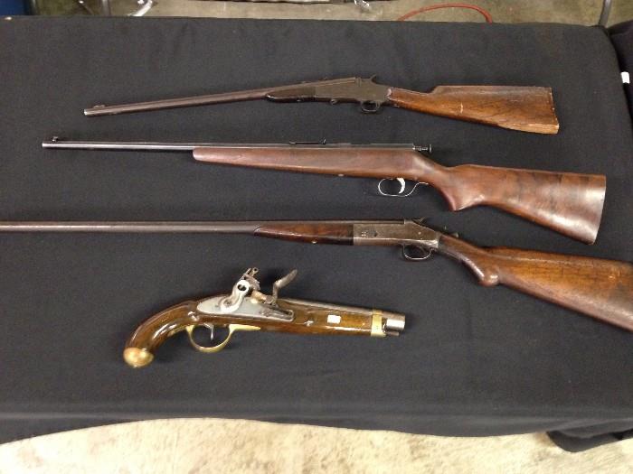 4 Guns for sale (2) .22 Long Rifles, Shotgun, and a movie prop gun