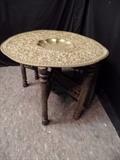 Brass Tray Table Top with Wood Stand www.CTOnlineAuctions.com/SandhillsNC