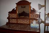 Hand carved walnut desk with marble top