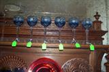 German cut glass blue wine stems