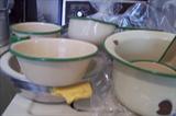 Childrens green/white enamelware dishes
