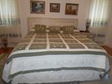 Bedroom furniture. While with gold trim French Provincial/Shabby Chic. Made by Palais Furniture. King size bedding - comforter, duster and pillows.
