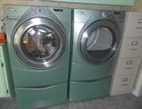 Whirlpool Duet Front Load Washer (Model WED9600TA1) and Dryer (Model WFW9600TAD1) with Pedestals. Serviced and maintained regularly.