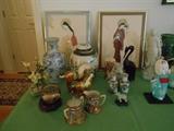 Satsuma pot, and sugar/cream set, Hikata Doll, and wood carved pelican