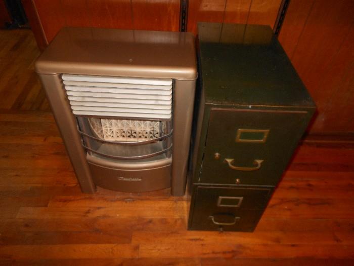 Gas heater and vintage 2 drawer file
