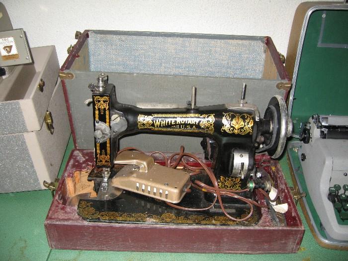 Antique Portable White Rotary Sewing Machine