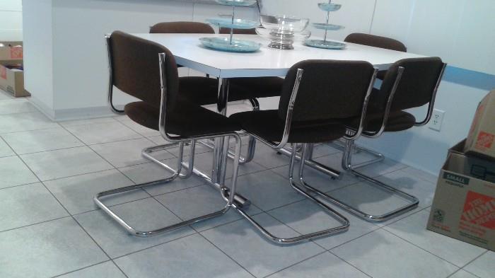 Mid Century Dining Table w Chrome Chairs