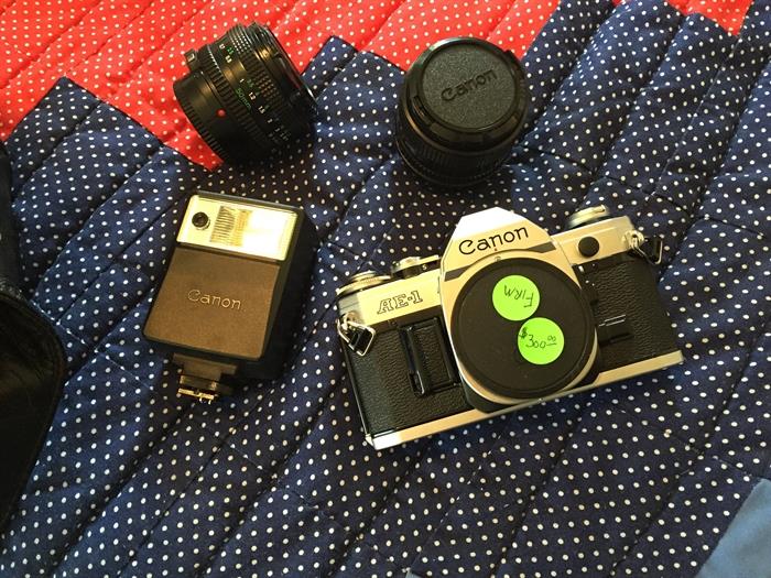 Old Canon camera, lens and flash