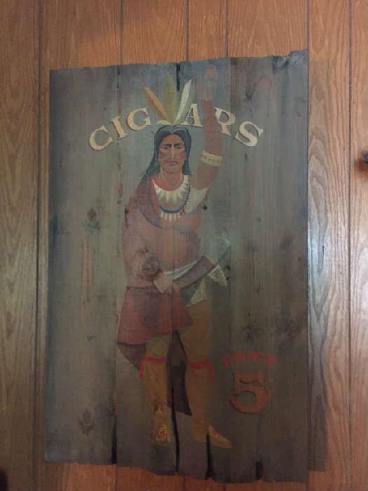 Cigar store sign for Tobacciana 29" H, 25"w 2"d