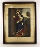 Item Description: An antique hand-colored engraving titled, "The Good Shepherd" published by S. Lipschitz. The engraving is presented in a large antique wooden frame with a gilded border and nailed plank board back.
