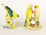 Item Description: Two beautiful Stangl pottery bird figures, a yellow warbler figurine stamped number 3447 and Double Love Birds figurine numbered 3404, both are stamped with their numbers and "Stangl Pottery Birds", they are also initialed by their artist
