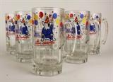 Item Description: A nice set of six large 1987 Anheuser-Bush, Inc. Spuds Mackenzie Bud Light Beer 32oz glass mugs with full color graphics of the iconic Spuds Mackenzie, sporting a party hat surrounded by balloons with "Bud Light, Spuds Mackenzie, The original party animal" printed below.
