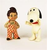 Item Description: An adorable vintage rubber Peanuts Snoopy poseable toy marked 1958-66 United Feature Synd/KTC and a 1973 Big Boy bank.
