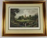 Item Description: A large print by artist, James Duthie titled, "Stratford on Avon, the birth-place of Shakespeare" presented in a heavy gilded wooden frame.
