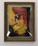 Item Description: A lovely vintage print depicting a ballroom scene presented in a convex bubble glass domed frame decorated with reverse painted accents.
