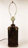 Item Description: A nice leather wrapped lamp with brass tone accents and floral design from the U.S. House of Representatives, Office of the Clerk.
