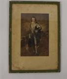 Item Description: An antique framed portrait print of a young man presented in a green painted wooden frame an off-white matte.
