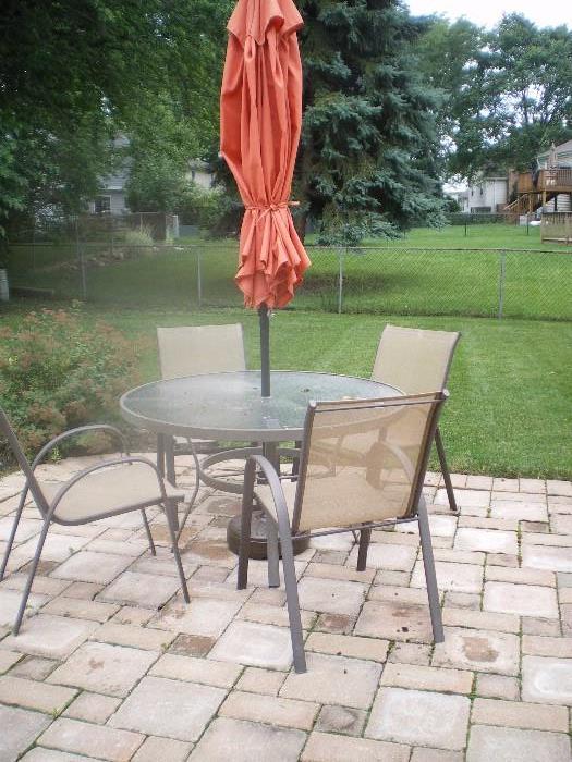 Patio Table with Umbrella, 4 chairs