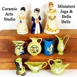 Ceramic Arts Studio Figural Belle Bells And miniature jugs, teapot and toby