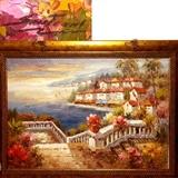 Santinni Pallet Knife Oil on Canvas of Mediterranean Coastal Scene