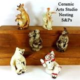Ceramic Arts Studio Figurines Nesting Salt and Peppers - Cows, Rabbits, Monkey, Kangaroo, Polar Bears and Clown