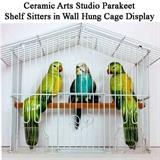 Ceramic Arts Studio Figurines Shelf Sitter Parakeets with Cage Displays