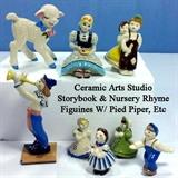 Ceramic Arts Studio Figurines - Storybook and Nursery Rhymes with Complete Pied Piper set, Miss Muffet, Hansel and Gretel and Lamp figure with rose accent