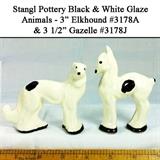 Stangl Art Pottery Animals - Black and White Elkhound 3178A & Gazelle 3178J