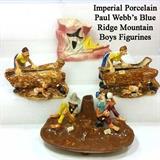 Imperial Porcelain Paul Webb's Blue Ridge Mountain Boys Planter Vases, Decanter and Ash Tray (Tray has been Repaired)