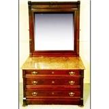 Victorian 1800s 3 Drawer Chest with Chocolate Marble Top and Large Mirror