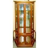 Half Hex glass door, sides and shelf mirrored back curio cabinet