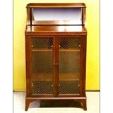 Wire Mesh Door Petite mahogany cabinet with mirrored back splash top