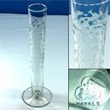 Hawkes Cut Crystal 17" Slightly flared Cylinder vase with flower and leaf drape cutting