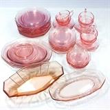 Depression Era Elegant glass Octagon luncheon set for 6 with lots of extras and go alongs
