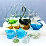 Lot of Art Glass Swan Bowls and figures