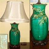 Chinese ceramic wheel thrown pottery drip glaze vase with applied flowers