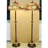 2 Dragonfly Jeweled Stain Glass Shade Floor Lamps