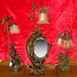3 Brozne finish figural accent lamps