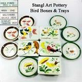 Stangl Pottery Trinket/ Cigarette Boxes and Tray - Gold Finch (Cut and Painted), Brown Wren, Baltimore Oriole, Scarlet Tanager
