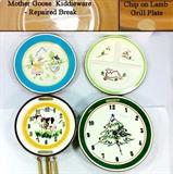 Stangl Pottery Kiddieware repaired Mother Goose Plate and Childs Lamb Grill Plate (Rim Chip, Country Life and Christmas Wall Clock