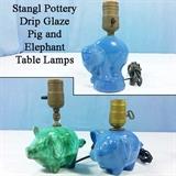 Stangl Pottery Drip Glaze Pig and Elephant Lamps