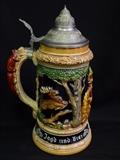 Post WW2 West German Hunter/Pipe Smoker Huge Beer Stein