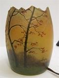 Vintage Legras Cameo Enameled Scenic Trees French Art Glass Vase Lamp