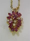 Vintage 14kt Yellow GOld Rudy and DIamond Pendant With Necklace