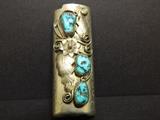 Vintage Sterling Silver and Turquois Old Pawn Navajo Lighter Case