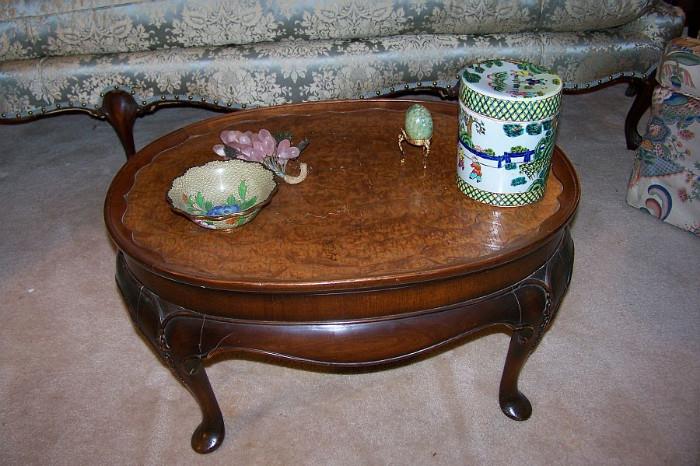 very nice walnut coffee table with burl walnut surface