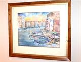 Large vivid original watercolor of Venice by Ed Green - great colors!
