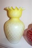 Victorian mother-of-pearl quilted diamond satin glass vases (1 left)